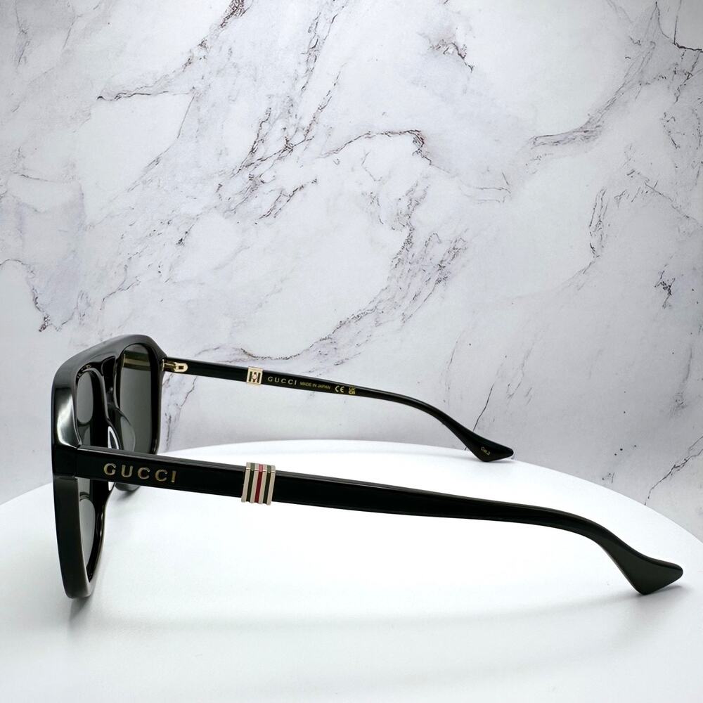 New GUCCI Sunglasses Black Aviator Pilot Gold Logo Metal Red Green Web Gucci - Picture 9 of 16